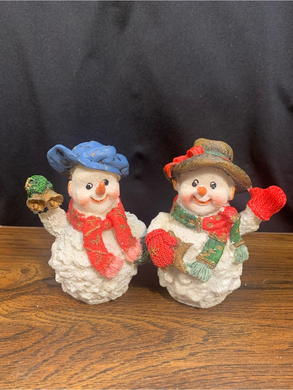 Vintage Jolly Holiday 2001 Hand Painted Resin Snowman Figurines Set of 2 Boxed